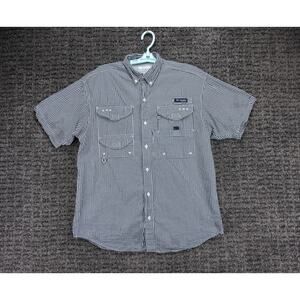 Columbia PFG Shirt Mens Small Black White Gingham Super Bonehead Short Sleeve